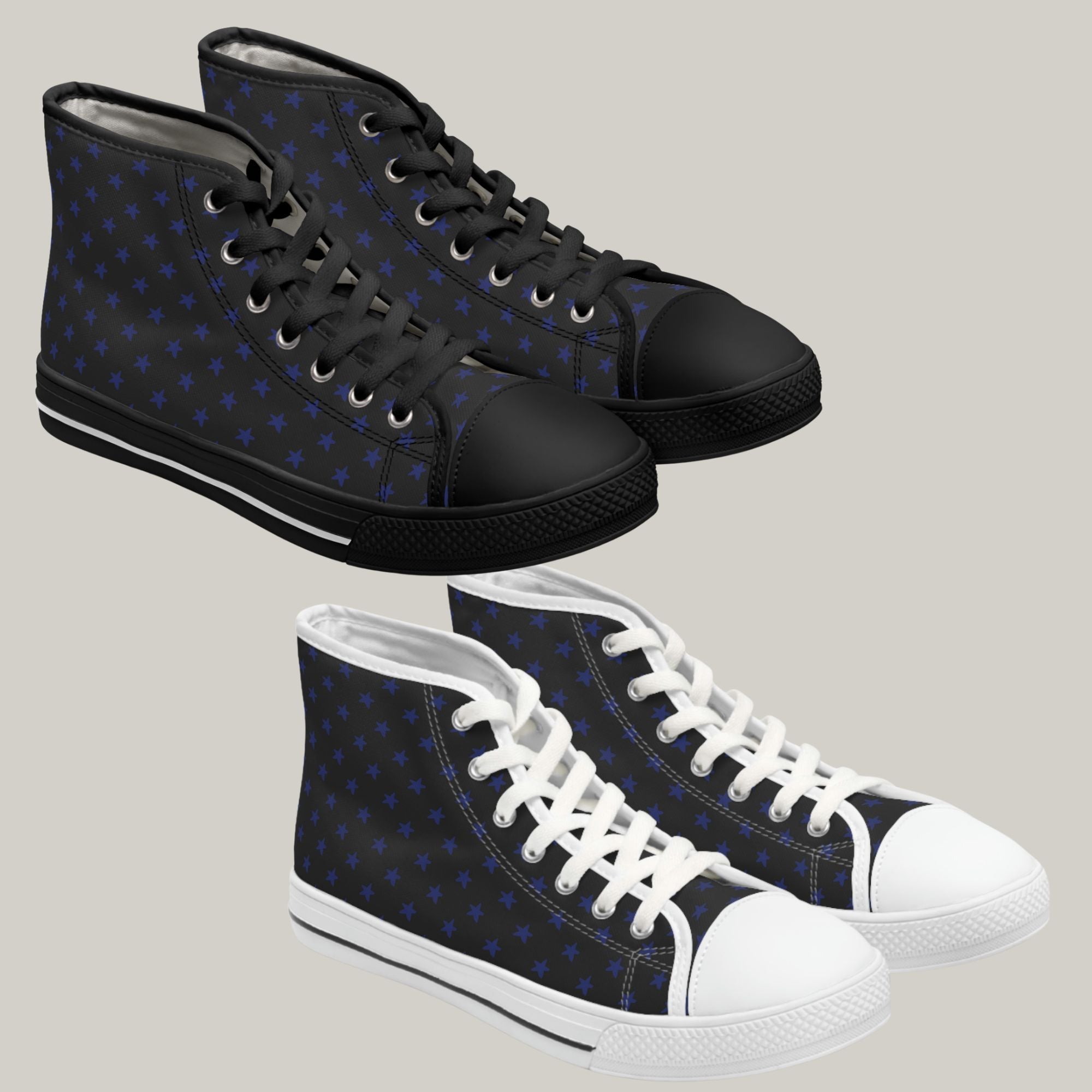 MY STARS NAVY & BLACK - Women's High Top Sneakers Black and White Soles