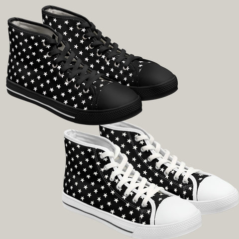 MY STARS WHITE & BLACK - Women's High Top Sneakers Black and White Soles