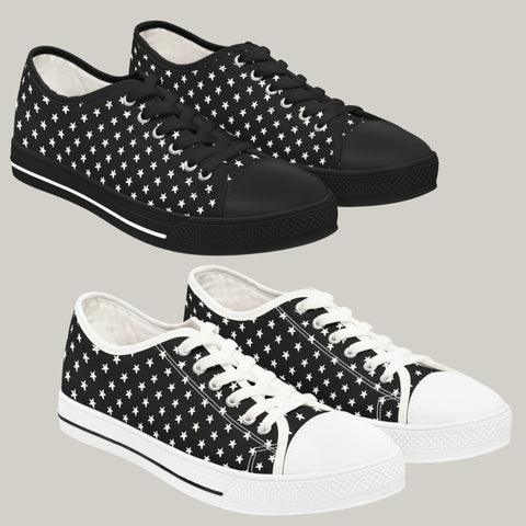 MY STARS WHITE & BLACK - Women's Low Top Sneakers Black and White Soles