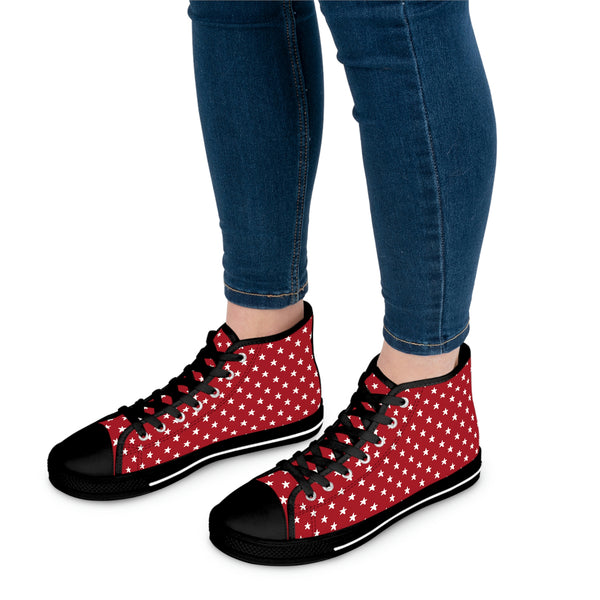 MY STARS WHITE & RED - Women's High Top Sneakers Black Sole