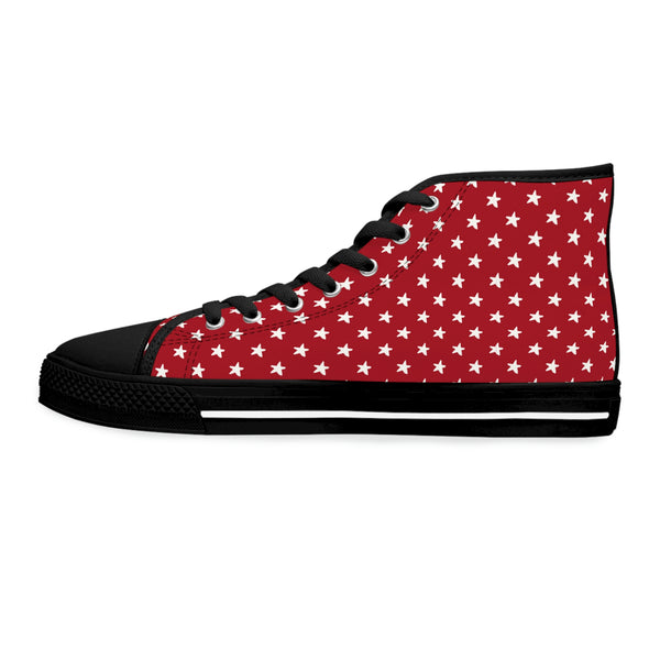 MY STARS WHITE & RED - Women's High Top Sneakers Black Sole