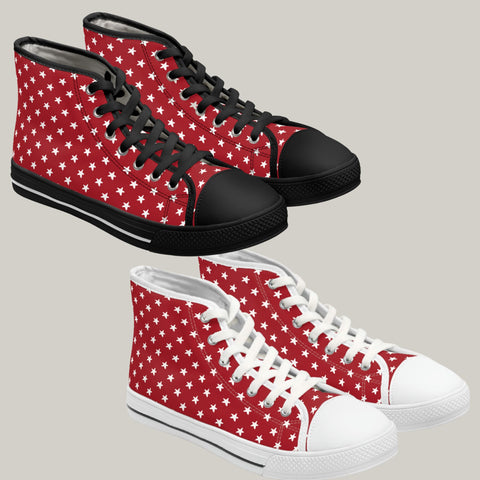 MY STARS WHITE & RED - Women's High Top Sneakers Black and White Soles