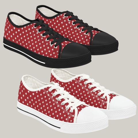 MY STARS WHITE & RED - Women's Low Top Sneakers Black and White Soles