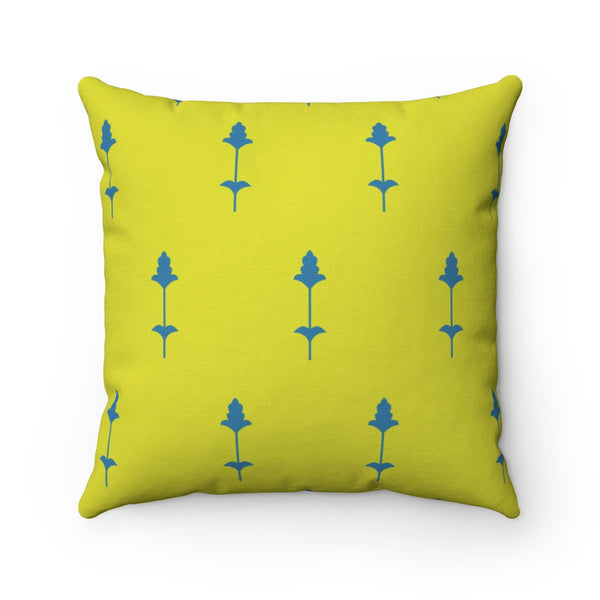 ORNAMENTAL BLUE FLOWER & YELLOW-GREEN - Square Pillow