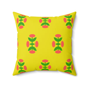 ORNAMENTAL RED FLORAL & YELLOW - Square Pillow