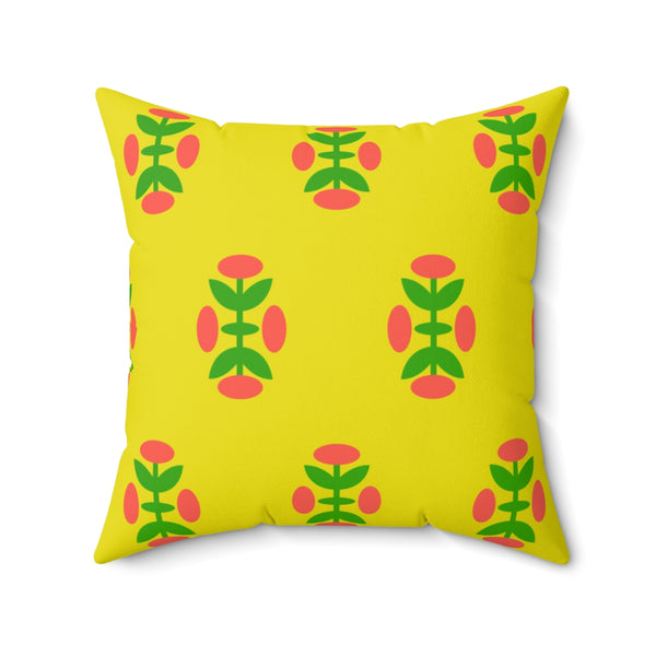 ORNAMENTAL RED FLORAL & YELLOW - Square Pillow