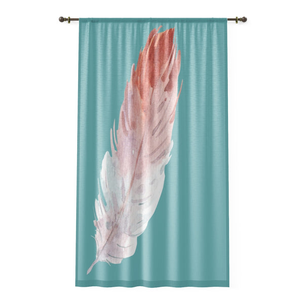PINK FEATHER & TEAL - SHEER Window Curtain