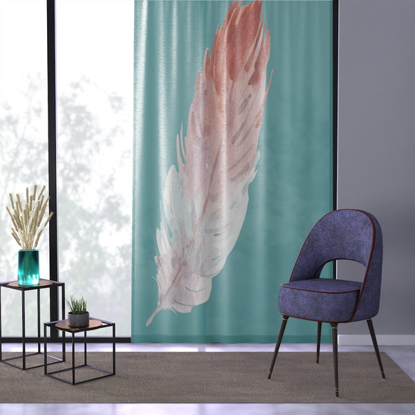 PINK FEATHER & TEAL - SHEER Window Curtain