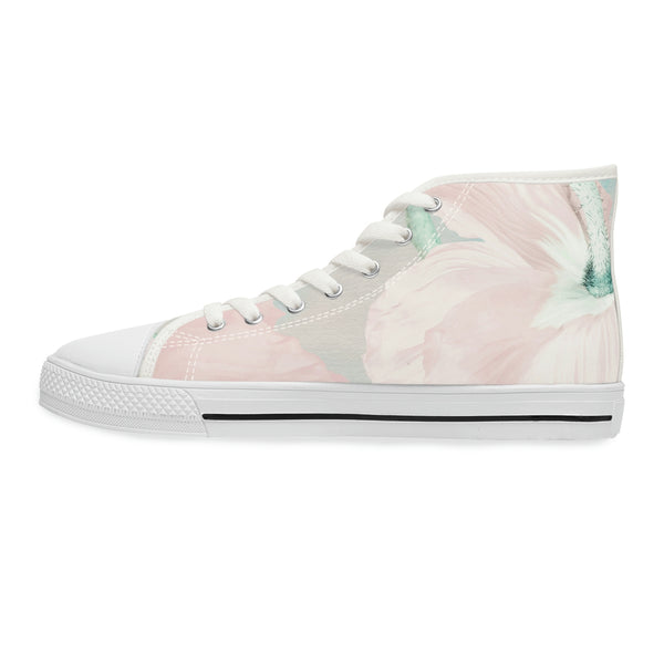 PINK FLOWERS IN BLUE SKY - Women's High Top Sneakers White Sole