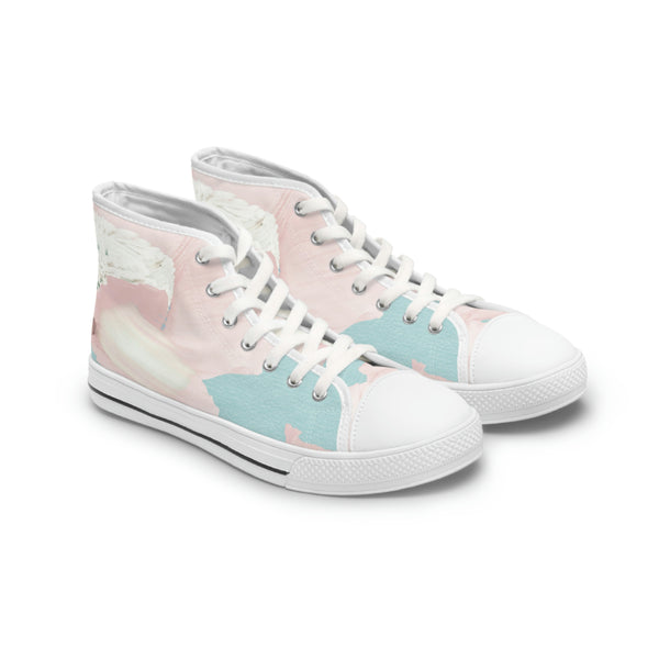PINK FLOWERS IN BLUE SKY - Women's High Top Sneakers White Sole
