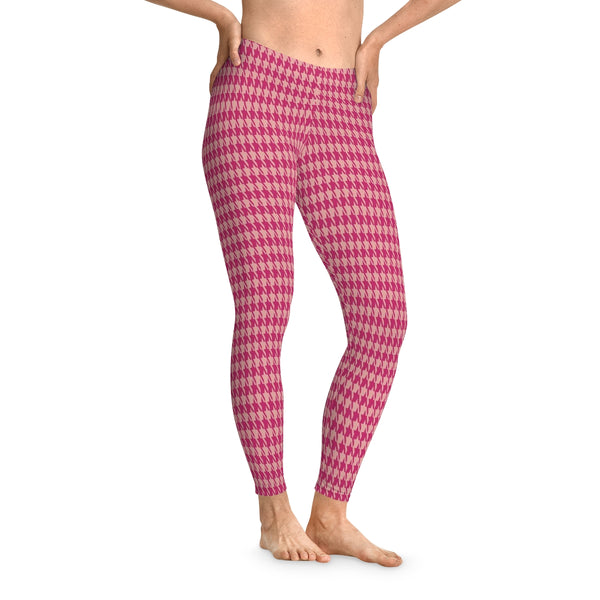 PINK HOUNDSTOOTH - Stretchy Leggings FRONT