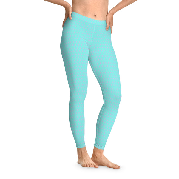 PINK PIN DOTS & TURQUOISE - Stretchy Leggings FRONT