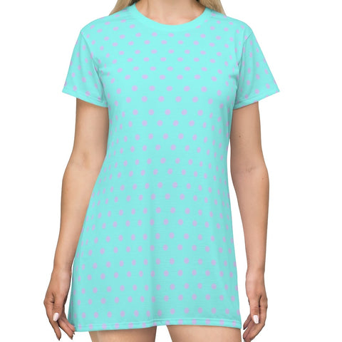 PINK POLKA & BLUE - T-Shirt Dress