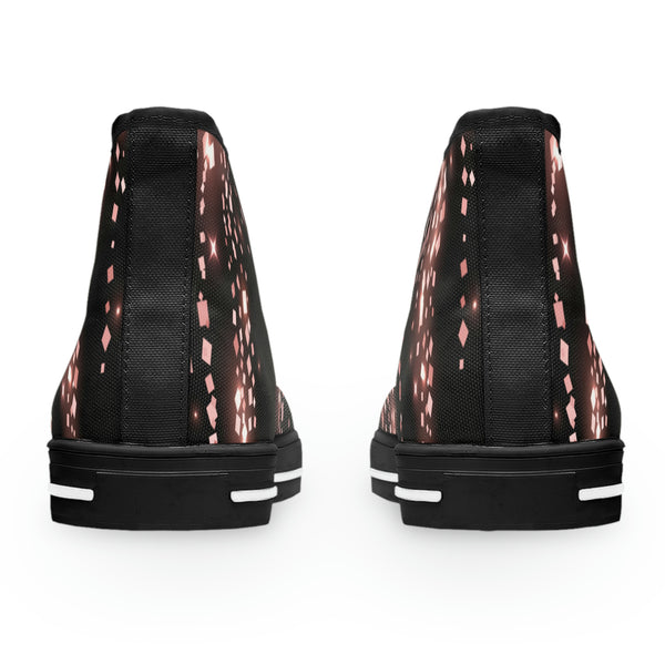PINK SEQUIN FRINGE PRINT - Women's High Top Sneakers Black Sole