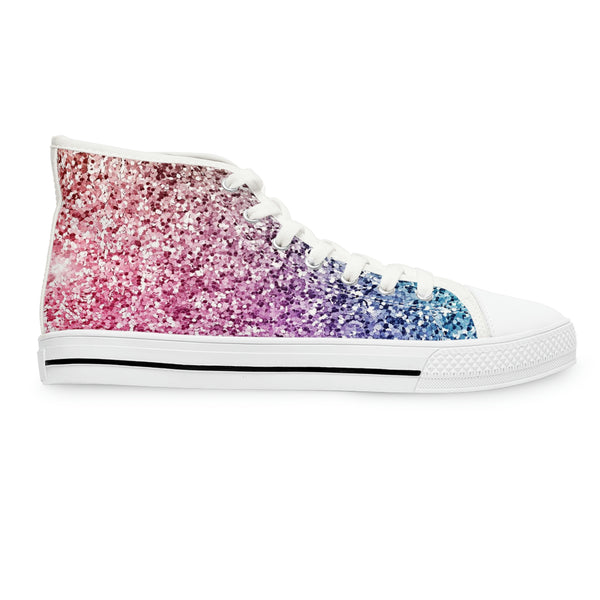 PINK & PURPLE SEQUIN PRINT - Women's High Top Sneakers White Sole