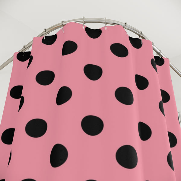 PRETTY IN PINK AND BLACK POLKA DOTS - SHOWER CURTAIN