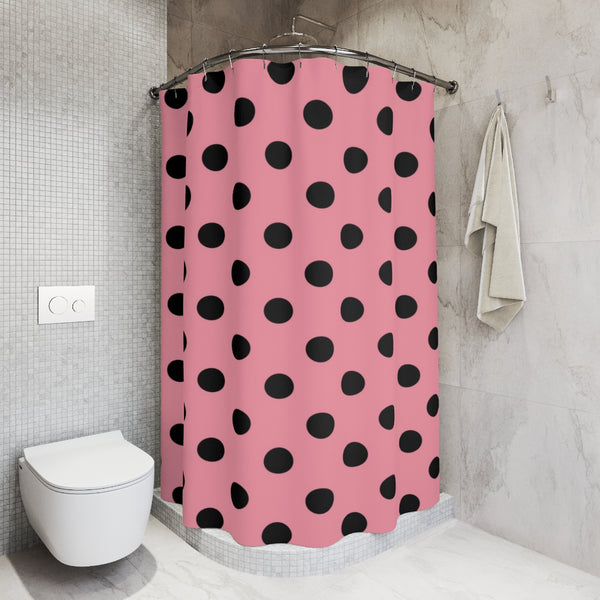 PRETTY IN PINK AND BLACK POLKA DOTS - SHOWER CURTAIN