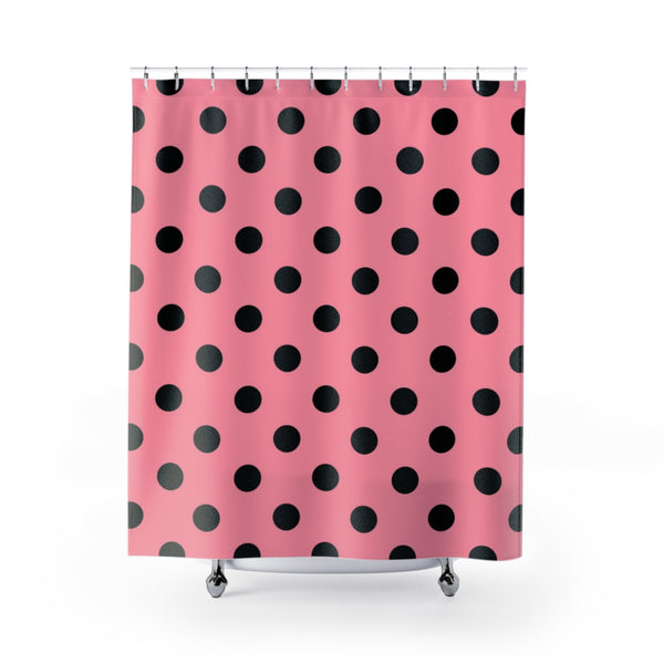 PRETTY IN PINK AND BLACK POLKA DOTS - SHOWER CURTAIN