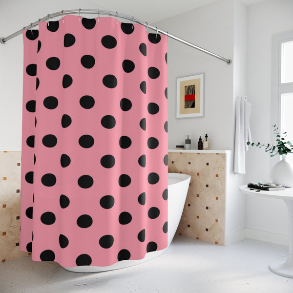 PRETTY IN PINK AND BLACK POLKA DOTS - SHOWER CURTAIN