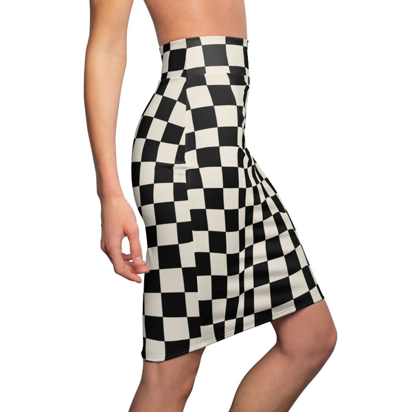 RACER CHECK - BLACK & CREAM - Pencil Skirt