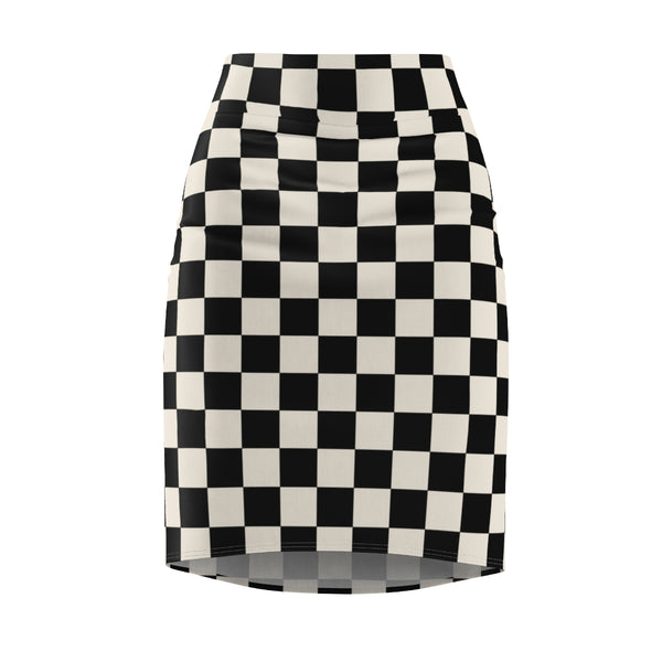 RACER CHECK - BLACK & CREAM - Pencil Skirt