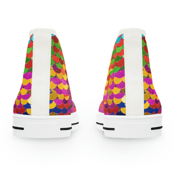 RAINBOW COLOR SEQUIN PRINT - Women's High Top Sneakers White Sole