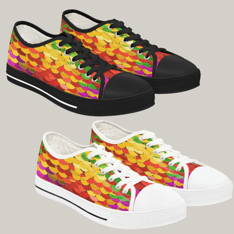 RAINBOW COLOR SEQUIN PRINT - Women's Low Top Sneakers Black and White Soles