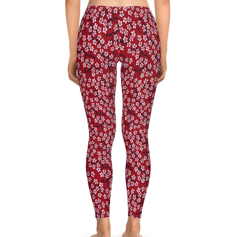 RED CHERRY BLOSSOM - Stretchy Leggings