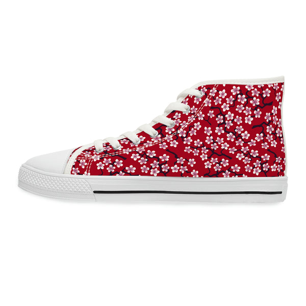 RED CHERRY BLOSSOM - Women's High Top Sneakers White Sole