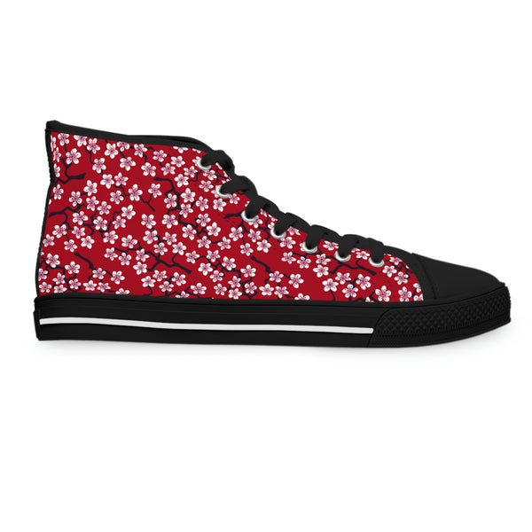 RED CHERRY BLOSSOM - Women's High Top Sneakers Black Sole