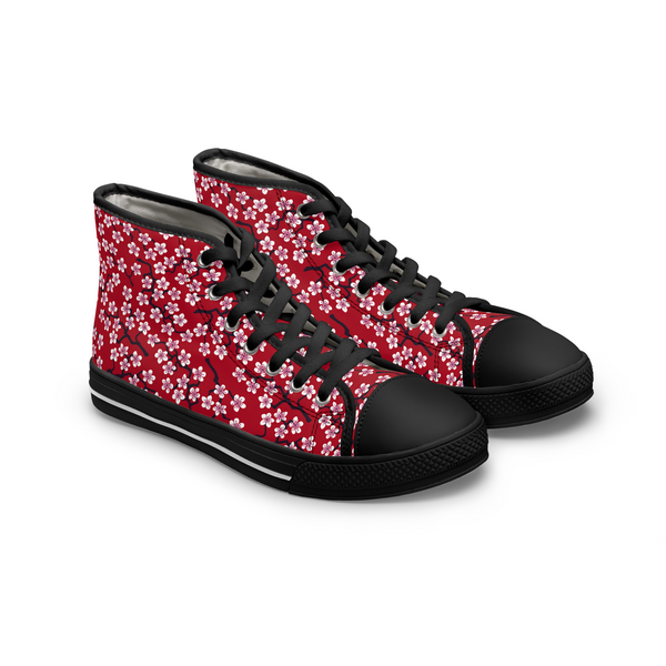 RED CHERRY BLOSSOM - Women's High Top Sneakers Black Sole