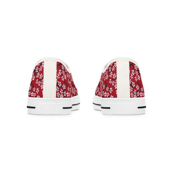 RED CHERRY BLOSSOM - Women's Low Top Sneakers White Sole