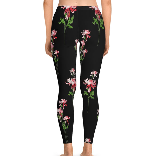 RED FLOWERS & BLACK - Stretchy Leggings