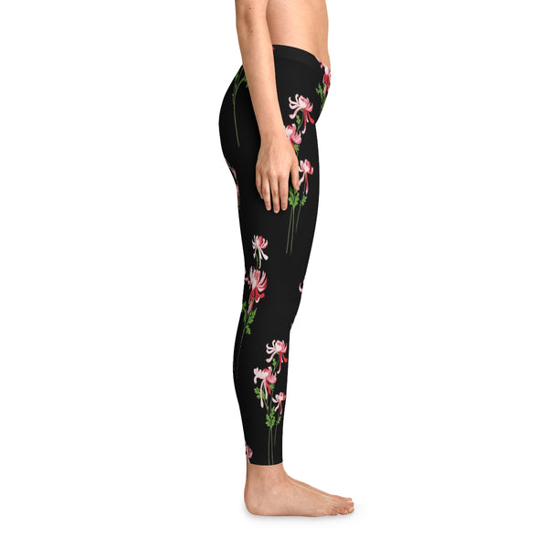 RED FLOWERS & BLACK - Stretchy Leggings