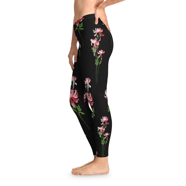 RED FLOWERS & BLACK - Stretchy Leggings