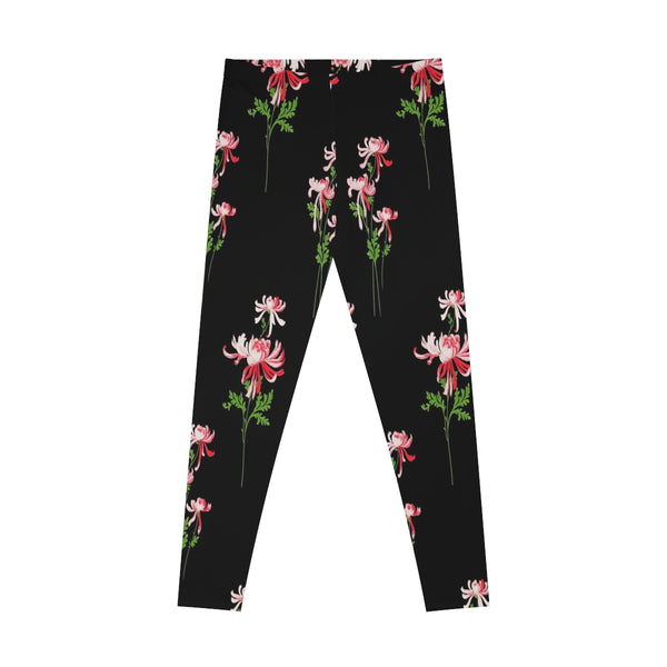 RED FLOWERS & BLACK - Stretchy Leggings