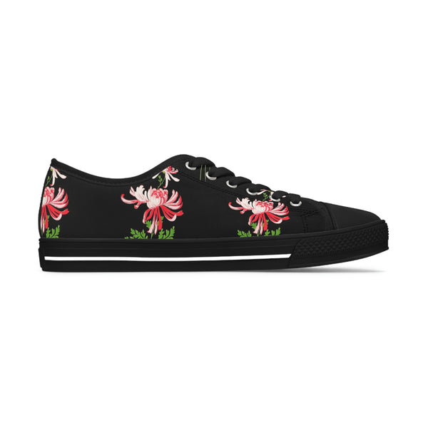 RED FLOWERS & BLACK - Women's Low Top Sneakers Black Sole