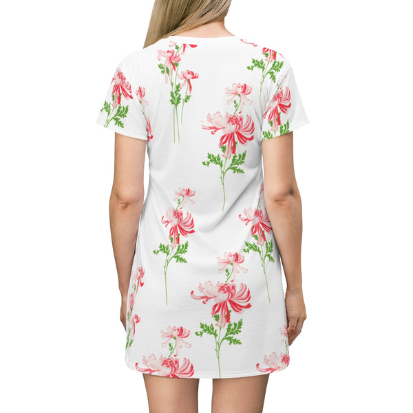 RED FLOWERS & WHITE - T-Shirt Dress
