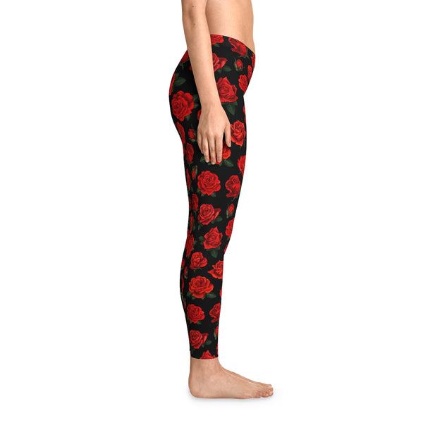 RED ROSES & BLACK - Stretchy Leggings