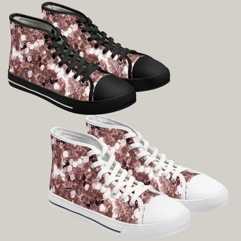 ROSE SEQUIN PRINT - Women's High Top Sneakers Black and White Sole