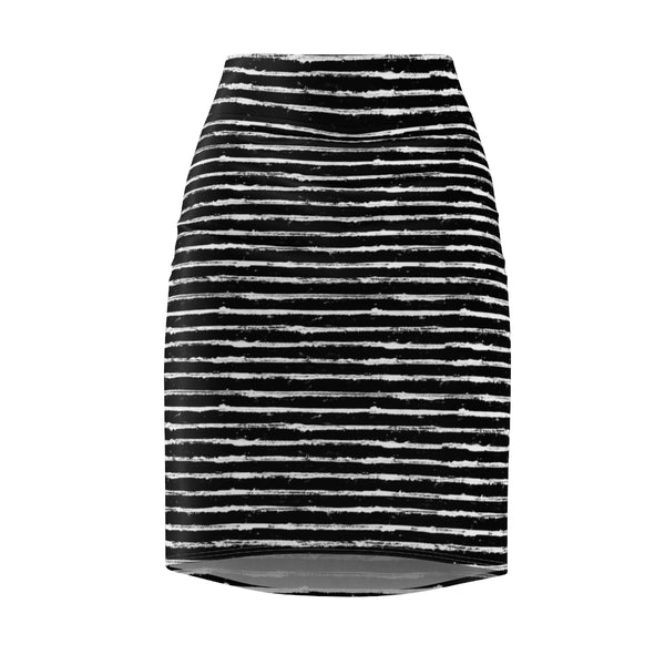 SCRATCHED STRIPE - BLACK & WHITE - Pencil Skirt