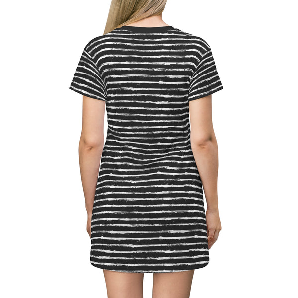 SCRATCHED STRIPE - BLACK & WHITE - T-Shirt Dress BACK