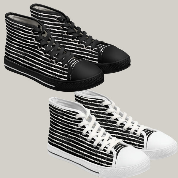 SCRATCHED STRIPE - Women's High Top Sneakers Black and White Soles