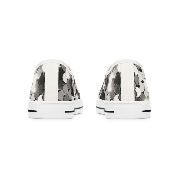 SHINY SILVER SEQUIN PRINT - Women's Low Top Sneakers White Sole