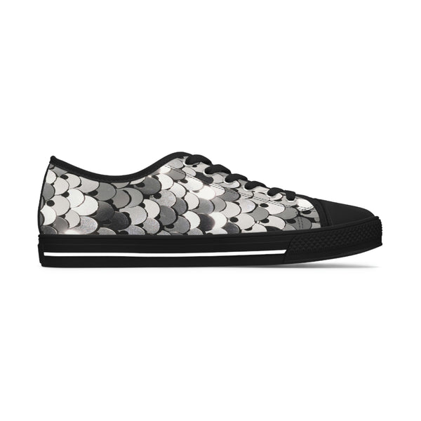 SHINY SILVER SEQUIN PRINT - Women's Low Top Sneakers Black Sole