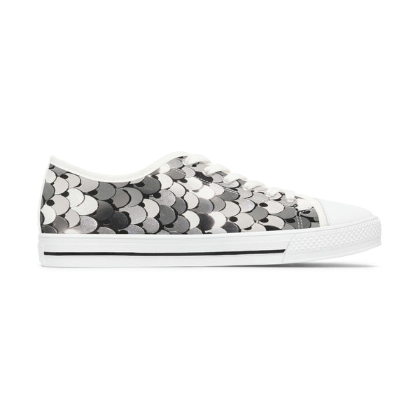 SHINY SILVER SEQUIN PRINT - Women's Low Top Sneakers White Sole