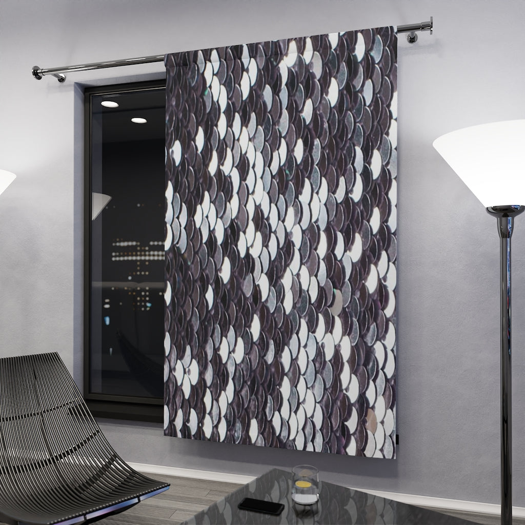 SILVER LARGE SEQUIN PRINT - BLACKOUT Window Curtain