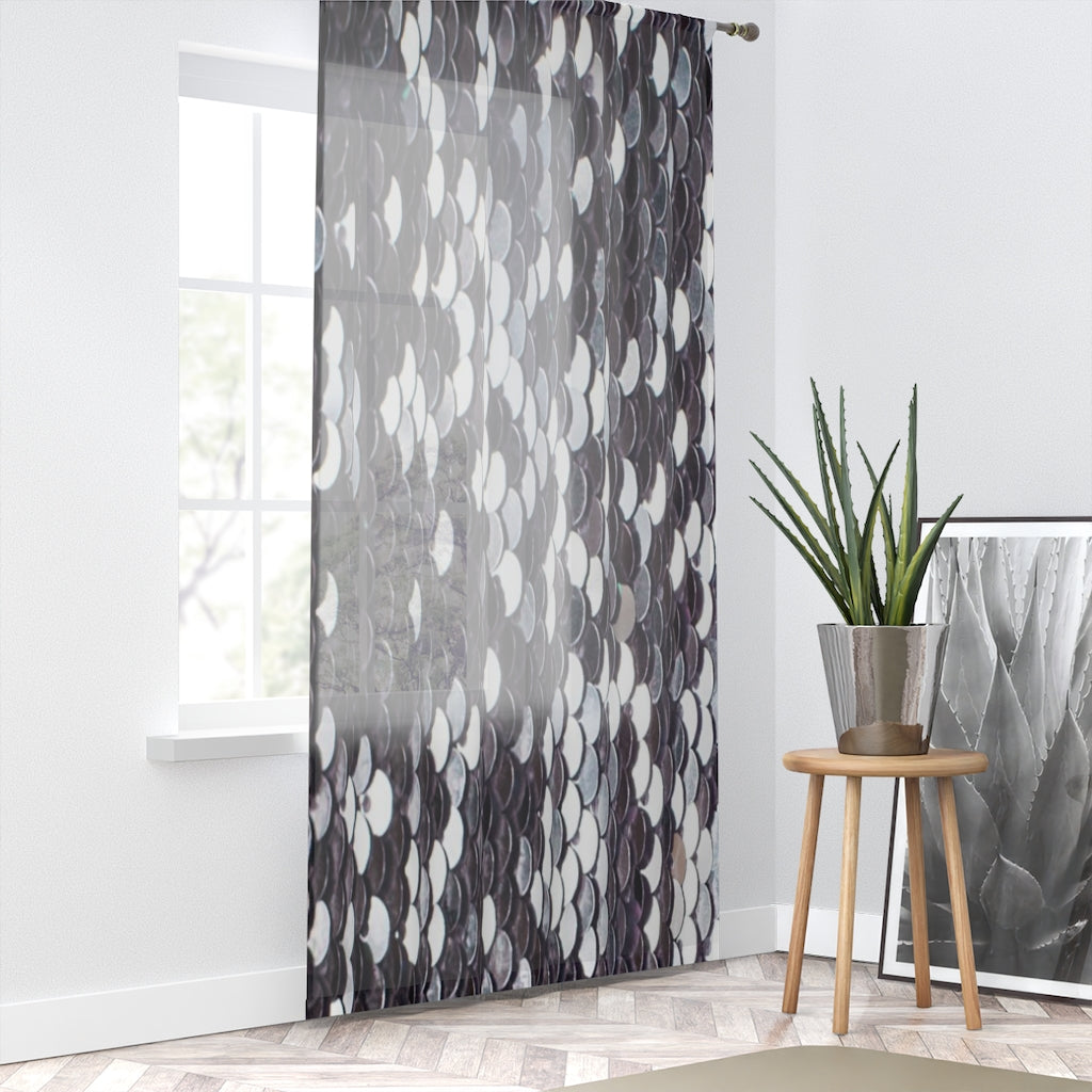 SILVER LARGE SEQUIN PRINT - SHEER Window Curtain