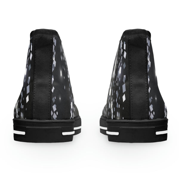 SILVER SEQUIN FRINGE - Women's High Top Sneakers Black Sole