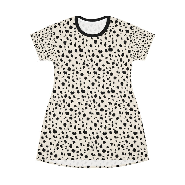 SPOTTED - BLACK & CREAM - T-Shirt Dress FRONT